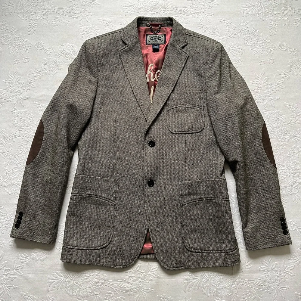 Scotch & Soda Men’s LARGE Tweed Sport Jacket Blazer Herringbone Elbow Patches